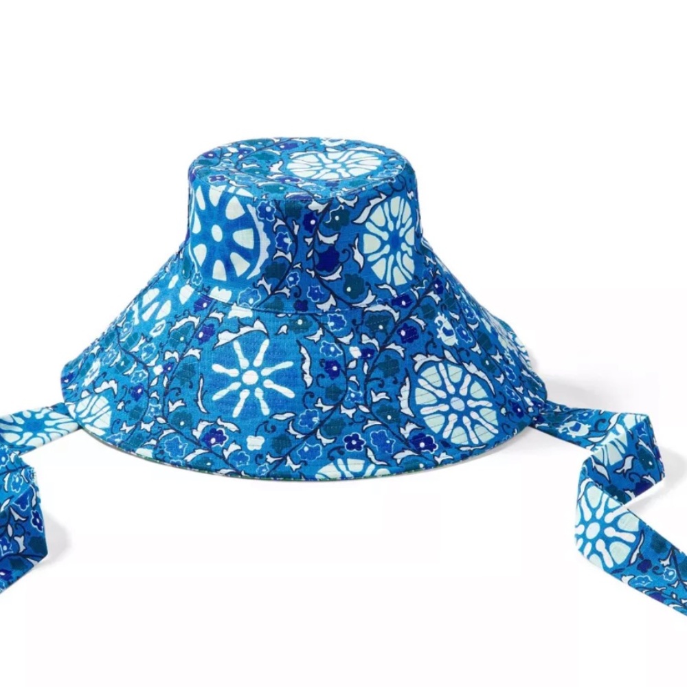 RHODE x Target collection blue and green floral summer hat with straps NWT
